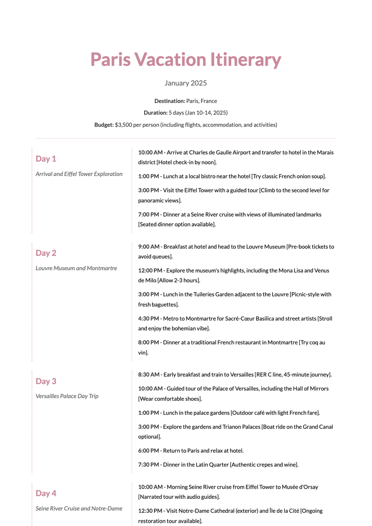 Vacation Itinerary Template with Daily Schedule and Travel Details January 2025_variant_2